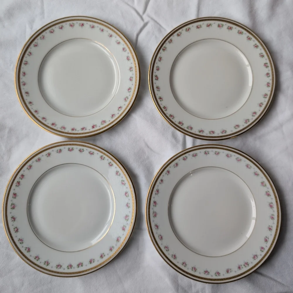 Limoges W.M. Guerin France Pink Floral Gold Detail Porcelain Plates Vintage - 4